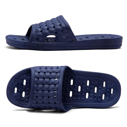 AiJiaTu Duschschuhe mit Drainagelöchern, schnell trocknende rutschfeste Hausschuhe Schlafsaal Home Badezimmer Hausschuhe Unisex, Blau, 9-9.5 Women/8-8.5 Men von AiJiaTu