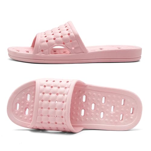 AiJiaTu Duschschuhe mit Drainagelöchern, schnell trocknende rutschfeste Hausschuhe Schlafsaal Home Badezimmer Hausschuhe Unisex, Pink, 5-5.5 Women/4-4.5 Men von AiJiaTu