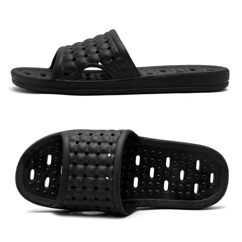AiJiaTu Duschschuhe mit Drainagelöchern, schnell trocknende rutschfeste Hausschuhe Schlafsaal Home Badezimmer Hausschuhe Unisex, Schwarz, 7.5-8 Women/6.5-7 Men von AiJiaTu
