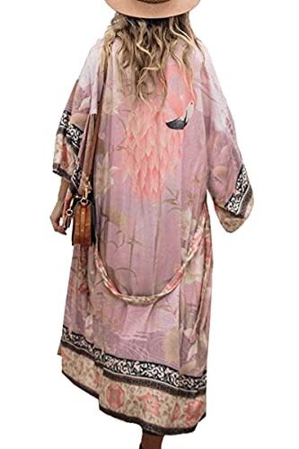 LikeJump Damen Baumwolle Bohemien Kaftan Übergröße Strandkleider Lang Kleid Kimono Badeanzug Cover Ups von LikeJump