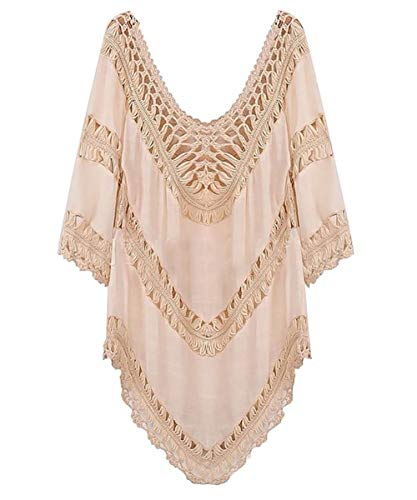 LikeJump Damen Blumen Häkel Tunika Bikini Kleid Strand Kleider Badeanzug Cover Up Sommerkleid von LikeJump