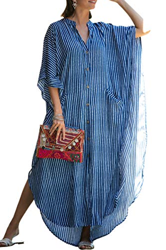 LikeJump Damen Bohemien Kimono Übergröße Strandkleider Lang Kleid Badeanzug Cover Ups Cardigan von LikeJump