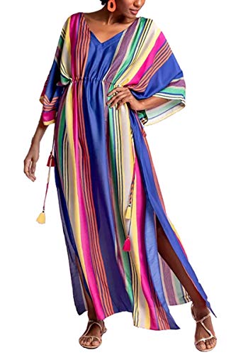 LikeJump Damen Bohemien Kaftan Übergröße Strandkleider Lang Kleid Badeanzug Cover Ups von LikeJump