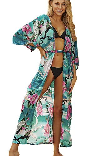 LikeJump Damen Kimono Knielänge Strandkleid Lang Sommerkleid Bikini Cover Up von LikeJump