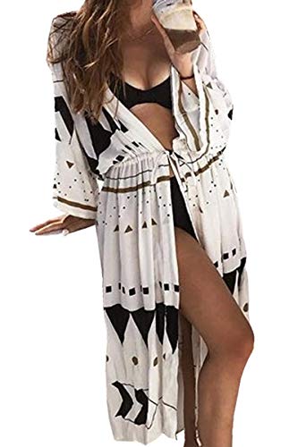 LikeJump Damen Kimono Knielänge Strandkleid Lang Sommerkleid Bikini Cover Up von LikeJump