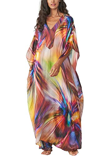 LikeJump Damen Schnelltrocknend Bohemien Kaftan Übergröße Strandkleider Lang Kleid Badeanzug Cover Ups von LikeJump