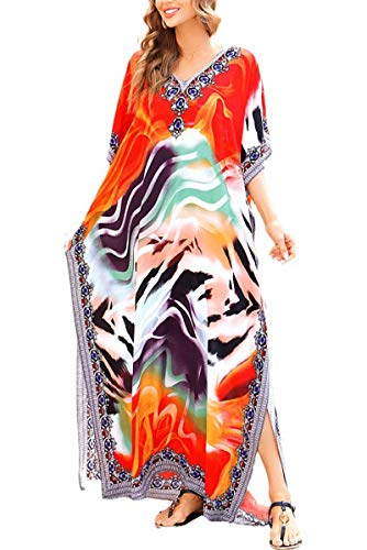 LikeJump Damen Baumwolle Hippie Kaftan Knielang Strandkleid Bikini Cover-up Badeanzug Kleidung von LikeJump