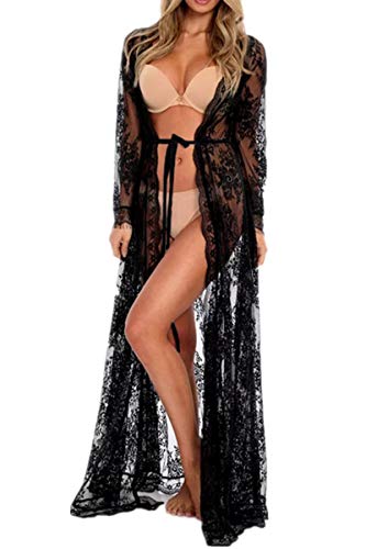 LikeJump Damen Spitze Blumenkleider Kaftan Bikini Cover Up Boho Maxi Kleid Knielang Badeanzug Kimono von LikeJump