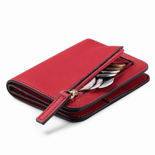 AiMeiteng Damen Geldbeutel klein mit RFID-Schutz, Mini Kurzer Geldbeute，Geldbörse Damen Leder mit Zipper Brieftasche, Weich Bequem Süß Münzfach Portemonnaie(Rot) von AiMeiteng
