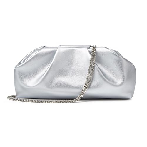 AiNinXun Damen Clutches Clutch Abendtaschen Frauen Handtasche Kleine Crossbody Schultertasche in Leder Clutch Taschen für Hochzeit Party Abschlussball, silber, 21x20x3cm von AiNinXun