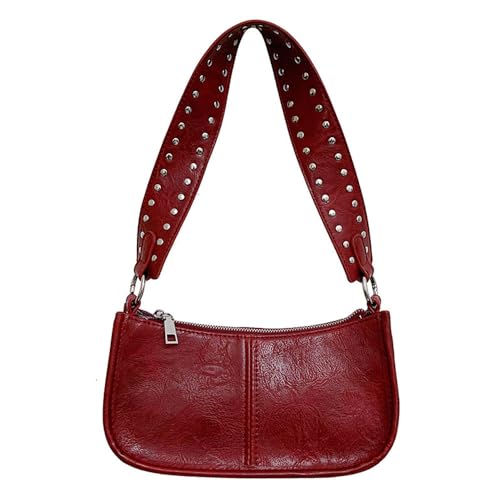 AiNinXun Handtasche Damen Klein Tasche Rote Schultertasche Leder Mini Handtasche Teenager Mädchen Umhängetasche Klein Damen Vintage Y2K Tasche Mini Shoulder Bag Women Handbag Kleine Taschen Hobo von AiNinXun