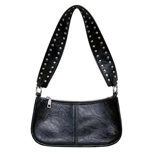 AiNinXun Handtasche Damen Klein Tasche Schwarz Schultertasche Leder Mini Handtasche Teenager Mädchen Umhängetasche Klein Damen Vintage Y2K Tasche Mini Shoulder Bag Women Handbag Kleine Taschen Hobo von AiNinXun