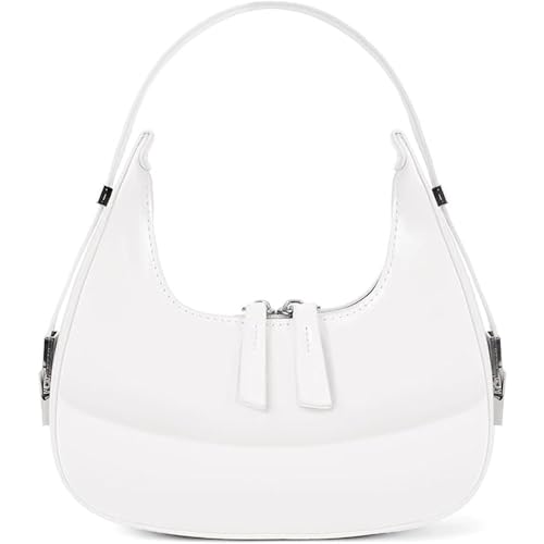 AiNinXun Klein Handtasche Damen Mini Handtasche Teenager Mädchen Sachen Y2k Shoulder Bag Women Handbag Halbmond Tasche Leder Damen Kleine Taschen Frauen Weiße Half Moon Bag Hobo Vintage Umhängetasche von AiNinXun