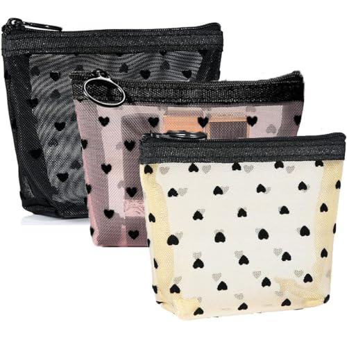 AiNinXun Mini Kosmetiktasche Transparent Mit ReißVerschluss Klein Make Up Tasche Organizer Netz Kulturtasche Netztasche Durchsichtig Kosmetiktasche Handtasche Makeup Cosmetic Bag von AiNinXun