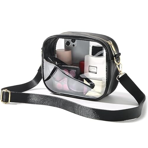 AiNinXun Transparente Tasche Damen Clear Bag Festival Tasche Durchsichtige Konzert Tasche Klein Umhängetasche Damen Schultertasche Klein Concert Crossbody Bag Tasche Wasserdicht Kulturtasche Schwarz von AiNinXun