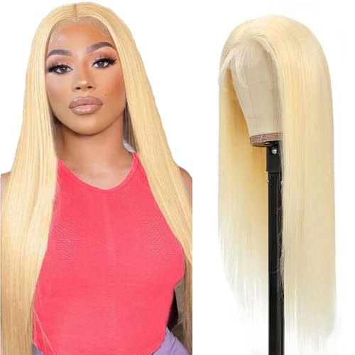 AiPliantfis Glueless Wig Human Hair Wig Echthaar Perücke Damen Straight Perücke Damen Echthaar #613 Blonde 4x1 Lace Natural Hairline with Baby Hair Minimal Smell 12 Zoll von AiPliantfis