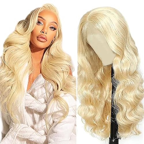 AiPliantfis Echthaar Perücke Damen Glueless Wig Human Hair Wig Body Wave Perücke Damen Echthaar #613 Blonde 4x1 Lace Natural Hairline with Baby Hair Minimal Smell 20 Zoll von AiPliantfis