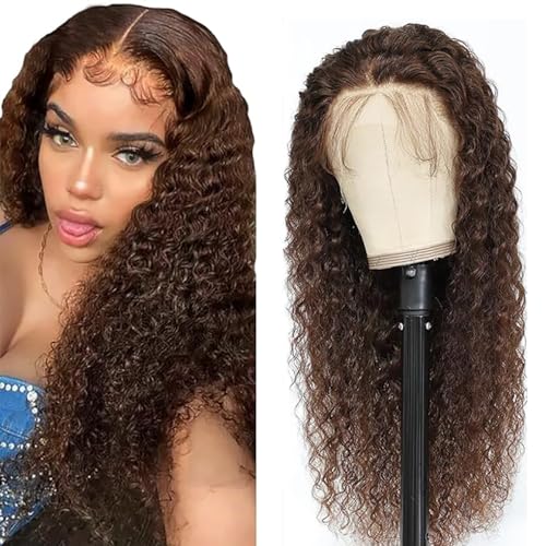 AiPliantfis Chocolate Wig Lace Wig Human Hair Wig Water Wave 4x4 Lace Front Wig #4 Deep Brown Wig Echthaar Perücke Schwarz Frauen with Natural Hairline Unprocessed Virgin Remy Hair 26 Zoll von AiPliantfis