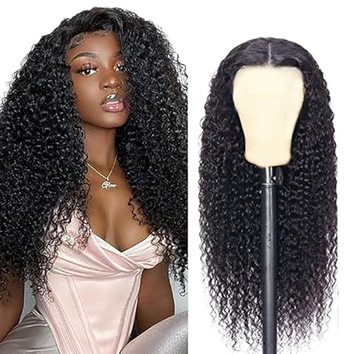 AiPliantfis Curly Wave Human Hair Wig 5x5 Echthaar Perücke Damen Glueless Human Hair with Natural Hairline Free Part Bleached Knot Brazilian Remy Hair 20 Zoll von AiPliantfis