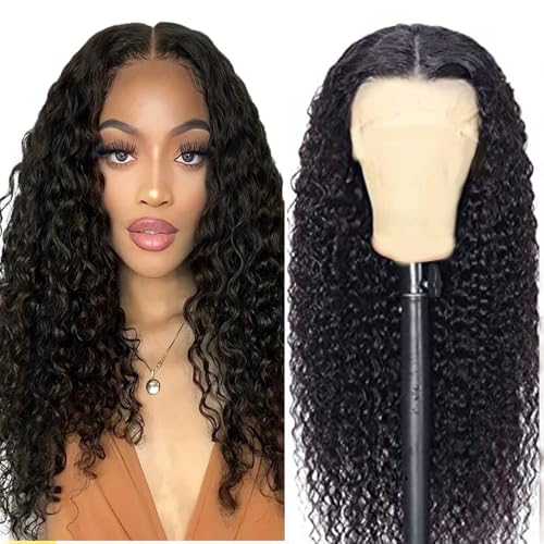 AiPliantfis Curly Wave Human Hair Wig 5x5 Echthaar Perücke Damen Glueless Human Hair with Natural Hairline Free Part Bleached Knot Brazilian Remy Hair 26 Zoll von AiPliantfis