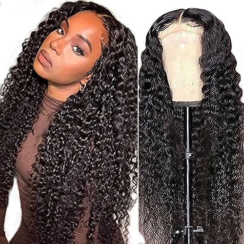 AiPliantfis Deep Wave Human Hair Wig 13x6 Echthaar Perücke Damen Glueless Human Hair with Natural Hairline Free Part Bleached Knot Brazilian Remy Hair 16 Zoll von AiPliantfis