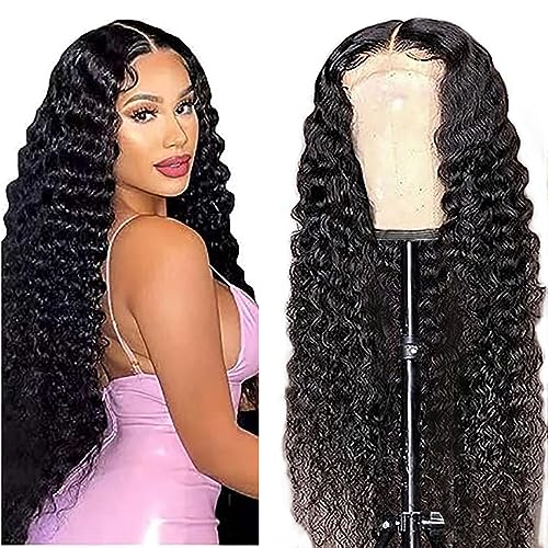 AiPliantfis Deep Wave Human Hair Wig 13x6 Echthaar Perücke Damen Glueless Human Hair with Natural Hairline Free Part Bleached Knot Brazilian Remy Hair 18 Zoll von AiPliantfis