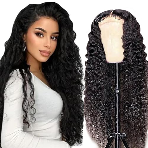 AiPliantfis Echthaar Perücke Damen Glueless Wig Human Hair Wig Deep Wave Natürliche Brasilianischemit Babyhaar Natural Black 4x4 Lace Grade 8A Unprocessed Virgin Brazilian Remy Hair 12 Zoll von AiPliantfis