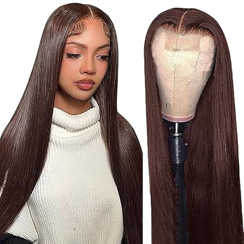 AiPliantfis Echthaar Perücke Damen Glueless Wig Human Hair Wig Straight #4 Chocolate Brown 4x1 Lace Natural Hairline with Baby Hair Blenched Knots Minimal Smell Minimal Tangle for Women 26 Zoll von AiPliantfis