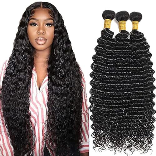 AiPliantfis Echthaar Tressen Brazilian Hair Bundles Human Hair Bundles Deep Wave Bundles Human Hair Extension Human Hair Bundles Deep Wave Bundles Double Weft Extensions for Women 18 20 22 Zoll von AiPliantfis