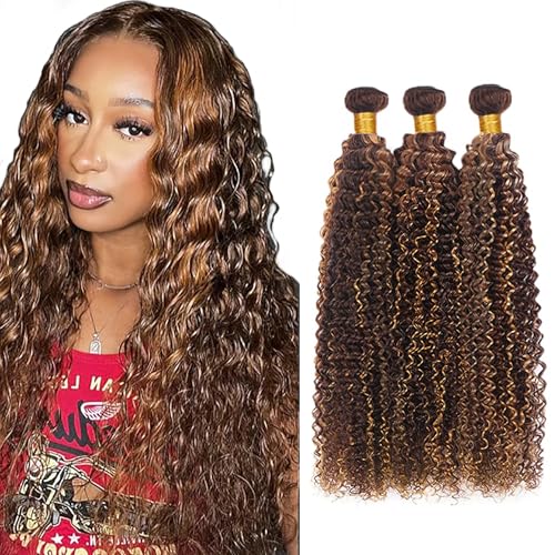 AiPliantfis Extensions Human Hair Bundles Curly Wave 3 Bundles for Women Extensions P430 Highlight Brown Brasilianische Haare Bündel Unprocessed Virgin Hair Sew in Human Hair 30 32 34 Zoll von AiPliantfis