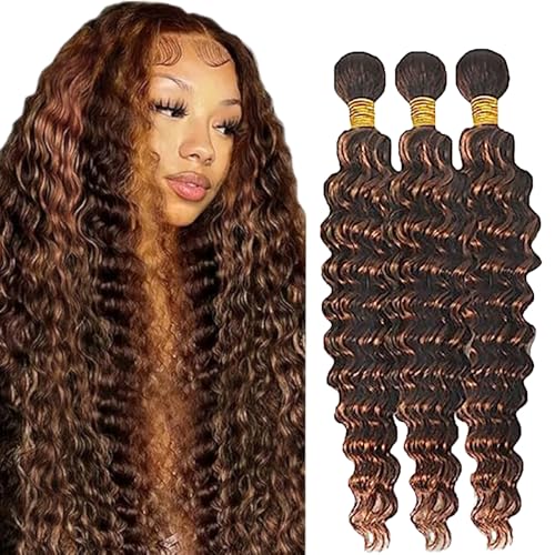 AiPliantfis Extensions Human Hair Bundles Deep Wave 3 Bundles for Women Extensions P430 Highlight Brown Brasilianische Haare Bündel Unprocessed Virgin Hair Sew in Human Hair Bundles 30 32 34 Zoll von AiPliantfis