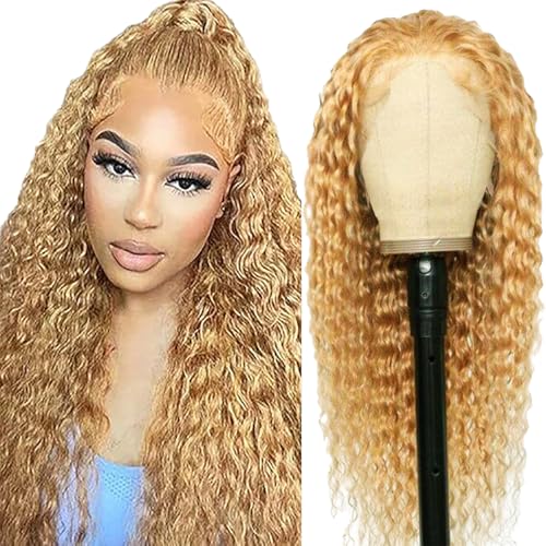AiPliantfis Wear and Go Glueless Wig Human Hair Blonde Perücke Damen Echthaar Locken 4x4 HD Lace Wig mit Babyhaar Unprocessed Brazilian Virgin Hair for Woman 24 Zoll von AiPliantfis