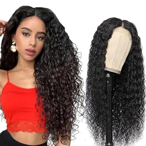 AiPliantfis Gluelss Wig Human Hair Wig 4x4 Lace Wig Lace Front Wig Water Wave Echthaar Perücke Schwarze Perücke Damen Grade 8 A Brazilian Remy Hair Unprocessed Virgin Hair 34 Zoll von AiPliantfis