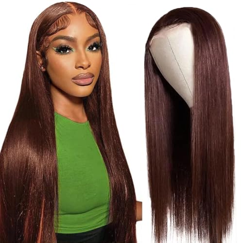 AiPliantfis Lace Front Wig Human Hair Wig Brown Chocolate 4x4 Lace #4 Straight Glueless Wear and Go Echthaar Perücke Frauen with Natural Hairline for Woman 32 Zoll von AiPliantfis