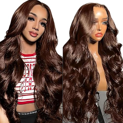 AiPliantfis Lace Wig Human Hair Wig 13x6 Body Wave Wig Echthaar Perücke Damen Echthaar Glueless Wig Chocolate Brown Wig with Baby Hair 150% Density Soft Remy Hair for Woman 22 Zoll von AiPliantfis