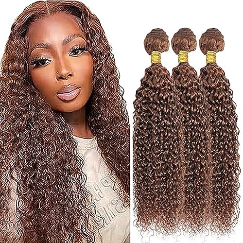 AiPliantfis Menschenhaarbündel Für Frauen Kinky Curly Bundles Human Hair Bundles Human Hair Extensions Brown 100g/PC No Tangle Hair Bundle Double Weft for Woman 28 30 32 Zoll von AiPliantfis