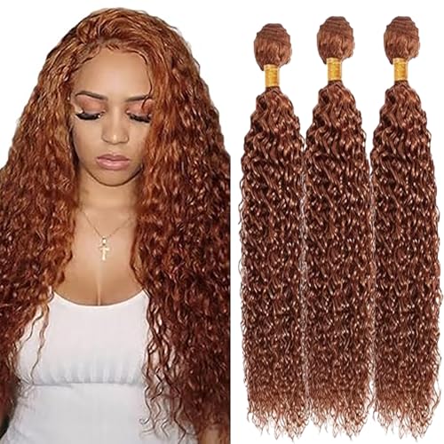 AiPliantfis Sew in Bundles Human Hair Extensions Echthaar Tressen Human Hair Bundles Brown Remy kinky Curly Bundles #30 Light Brown Color for Woman 20 22 24 Zoll von AiPliantfis