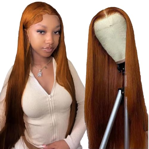 AiPliantfis Glueless Wig Human Hair Wig Echthaar Perücke Damen Straight Perücke Damen Echthaar #30 Brown 4x1 Lace Natural Hairline with Baby Hair Minimal Smell 16 Zoll von AiPliantfis