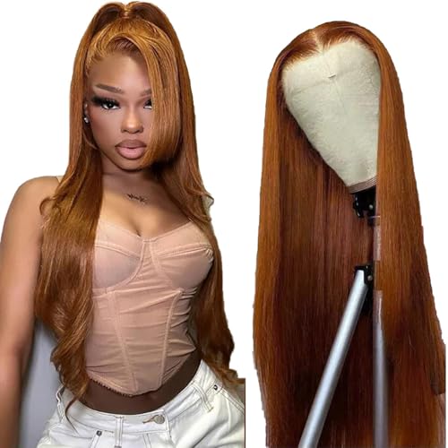 AiPliantfis Glueless Wig Human Hair Wig Echthaar Perücke Damen Straight Perücke Damen Echthaar #30 Brown 4x1 Lace Natural Hairline with Baby Hair Minimal Smell 32 Zoll von AiPliantfis