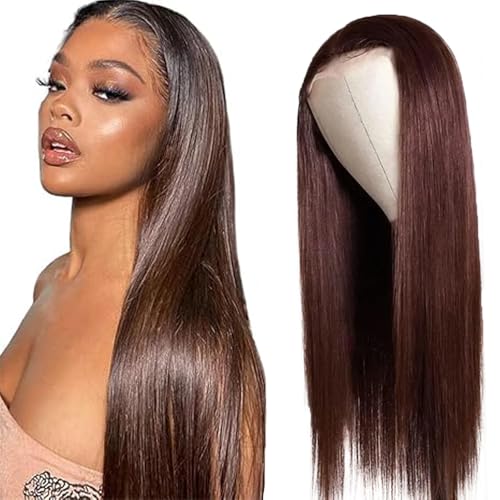 AiPliantfis Straight Human Hair Wig Brown Echthaar Perücke Damen 4X4 Lace Front Glueless Wig Wear and Go #4 Chocolate Real Hair Pre Plucked 150% Density Unprocessed Brazilian Remy Hair 28 Zoll von AiPliantfis