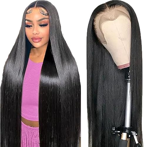 AiPliantfis Straight Human Hair Wig Natural Black Echthaar Perücke Damen 13X6 Lace Glueless Wig Wear and Go Pre Plucked 150% Density Unprocessed Brazilian Remy Hair 18 Zoll von AiPliantfis