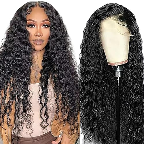 AiPliantfis Water Wave Human Hair Wig 13x6 Echthaar Perücke Damen Glueless Human Hair with Natural Hairline Free Part Bleached Knot Brazilian Remy Hair 24 Zoll von AiPliantfis