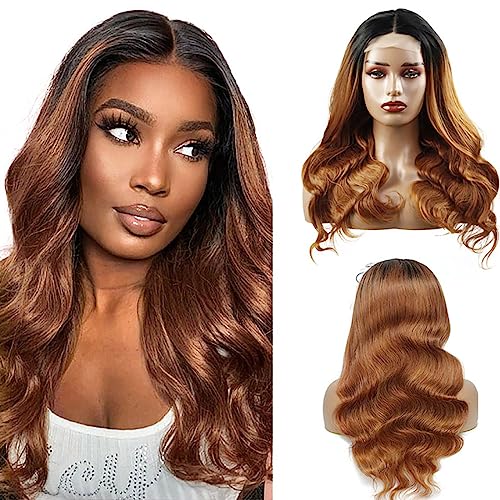 AiPliantfs 4x4 Lace Human Hair Wig Brown Body Wave Glueless 1B30 Wear and Go Free Part Brazilian Remy Hair Free Part Grade 8A Unprocessed Virgin Hair Echthaar Perücke for Women 28 Zoll von AiPliantfis