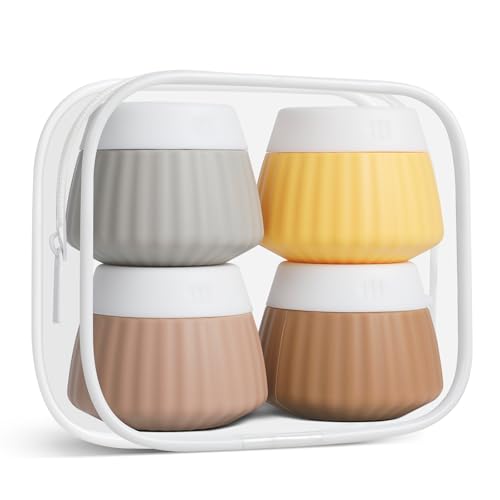 AiQInu 4 Stück Silikon Reise Kosmetik Behälter, 40 ml Cremetiegel Zum Befüllen mit Klarsichtbeutel, Aufkleber und Kleine Spatel, Reise Kosmetik Behälter, für Reisen Hause und Draußen von AiQInu