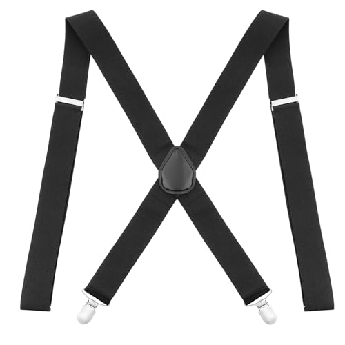 AiQInu Hosenträger Herren Schwarz mit 4 Metall Clips, 125 cm X Style Einstellbar Hosenträger für Herren Damen, für Overalls Jeans, Arbeitshosen, Jumpsuits, Motorradhosen - 3.5 cm von AiQInu