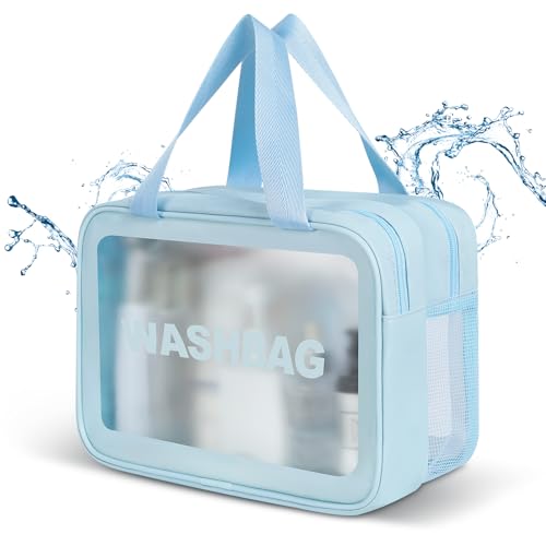 AiQInu Kulturbeutel Transparent, Kosmetiktasche Trocken- und Nasstrennung, Großer Kosmetikbeutel Toiletry Bag, Wasserdicht Make up Tasche für Damen Männe von AiQInu