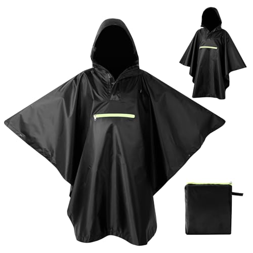 AiQInu Regen Poncho Wasserdicht, Mehrzweck-Poncho mit Ärmelschlitzen, Kapuzentasche Reflektierende Streifen, Wiederverwendbare Regenecke, Reißfest für Camping, Wandern, Outdoor und Täglichen Gebrauch von AiQInu