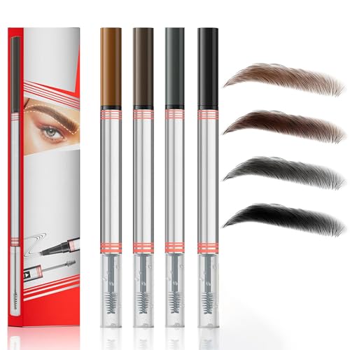 Augenbrauenstift Wasserfest, 3D Microblading augenbrauenstift, Eyebrow Pencil 2-in-1 Dual-Ended Augenbrauenstift, Lang anhaltend Wasserfest, Schafft Natürliches Augenbrauen (4PCS) von AiQiMinHao