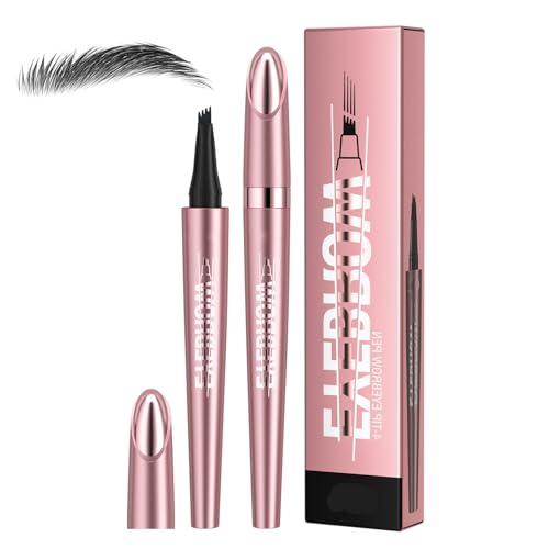 Augenbrauenstift Wasserfest, Eyebrow Pencil mit 4 Gabelspitze Applikator, 3D Microblading Augenbrauenstift, Lang anhaltend Wasserfest, Schafft Natürliches Augenbrauen (Schwarz) von AiQiMinHao