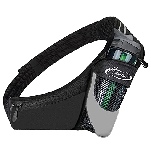 AiRunTech Verbesserter Anti-Bounce Trinkgürtel kann auf die Größe zugeschnitten Werden, Design Gurt für Jede Hüfte für Männer und Frauen, Laufgürtel mit Wasserflaschenhalter mit großer Tasche (schwar von AiRunTech